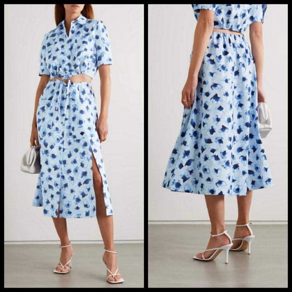 💕ALTUZARRA💕 Ben Cropped Shirt + Tandy Midi Skirt Coventry Blue Petal 36 Floral